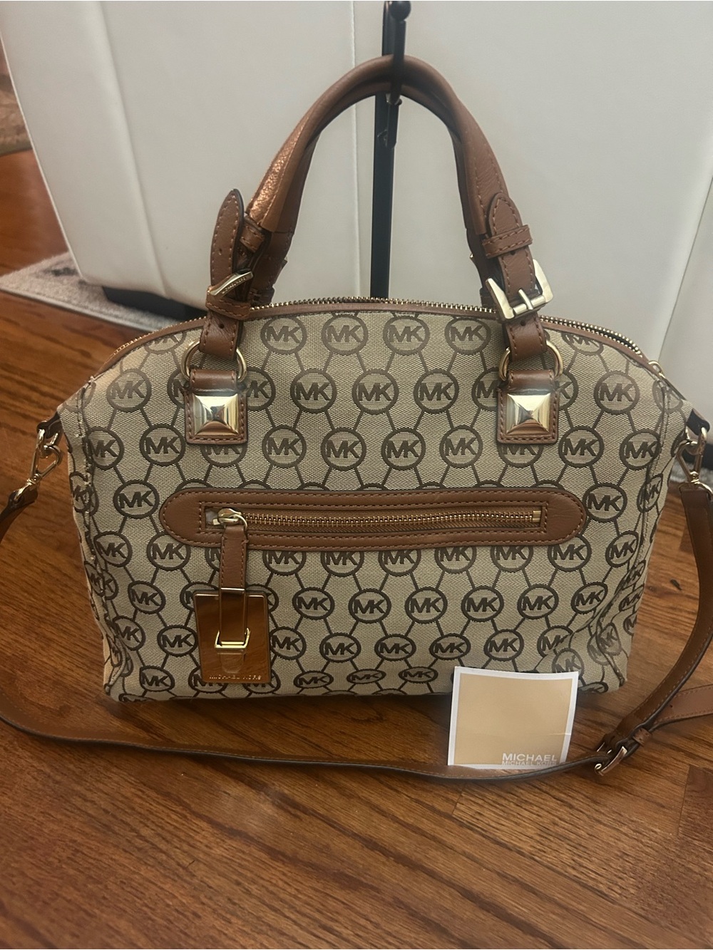 Michael Kors Calista MK Logo Jacquard Satchel Crossbody Bag COA